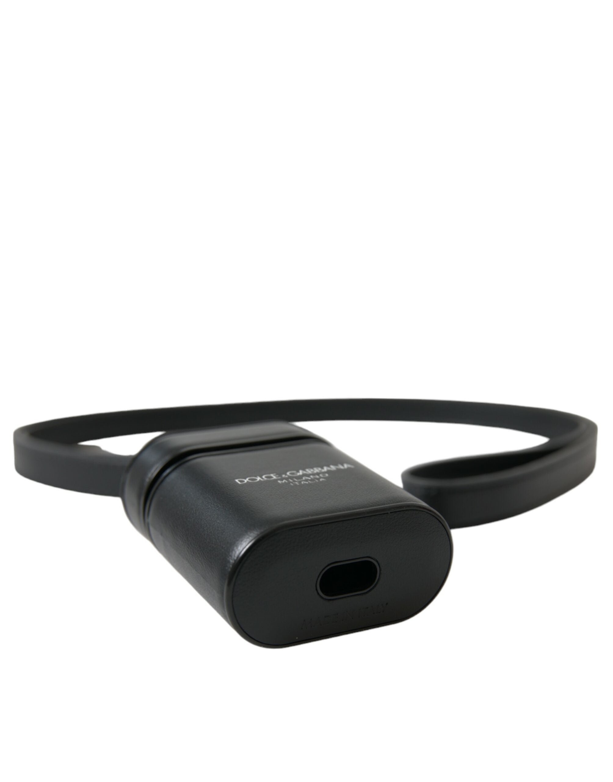 Dolce &amp;amp; Gabbana Svart Läderarmband Silver Metall Logotyp Tryckt Airpods-skal