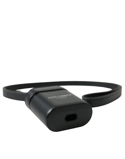 Dolce &amp;amp; Gabbana Svart Läderarmband Silver Metall Logotyp Tryckt Airpods-skal