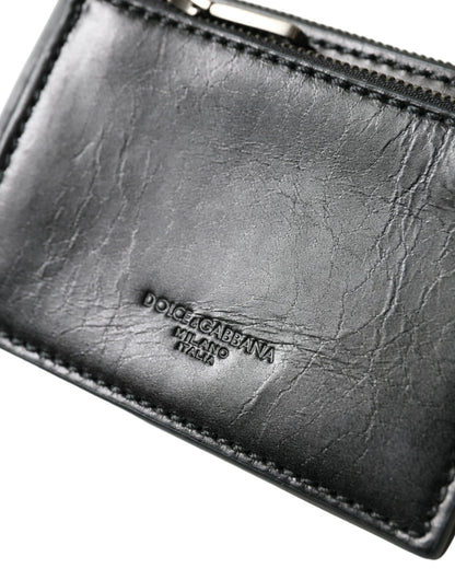 Dolce &amp;amp; Gabbana Svart Lädernyckelring Med Dragkedja Och Logotyp Myntväska Nyckelringsplånbok
