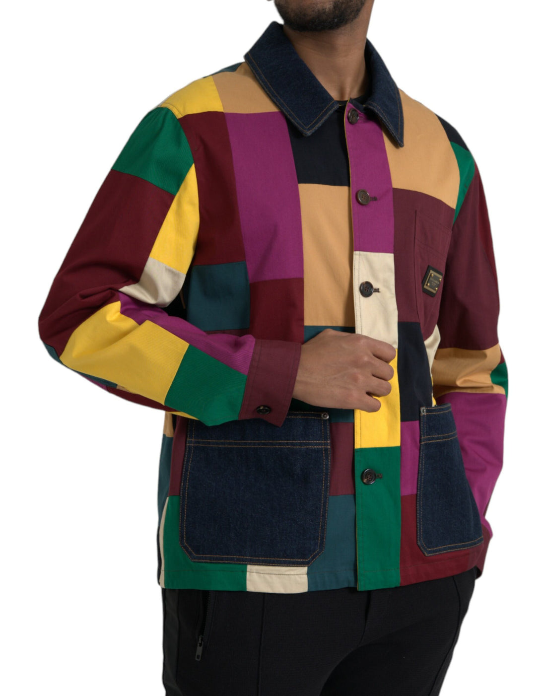 Dolce &amp; Gabbana Multicolor Patchwork Cotton Collared Jacket