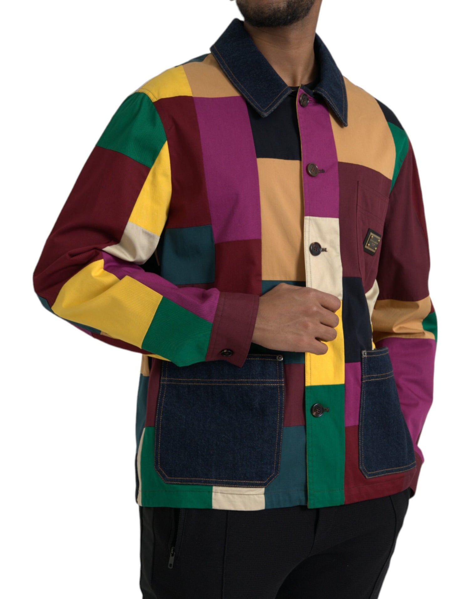 Dolce &amp; Gabbana Multicolor Patchwork Cotton Collared Jacket