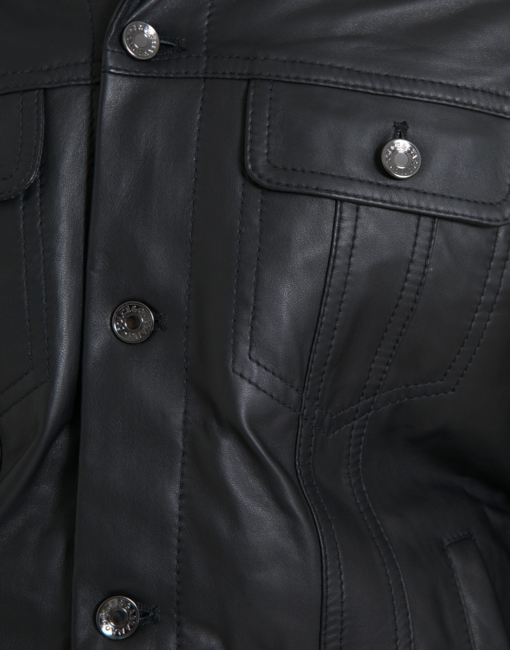 Dolce &amp; Gabbana Black Leather Fur Collar Biker Coat Jacket
