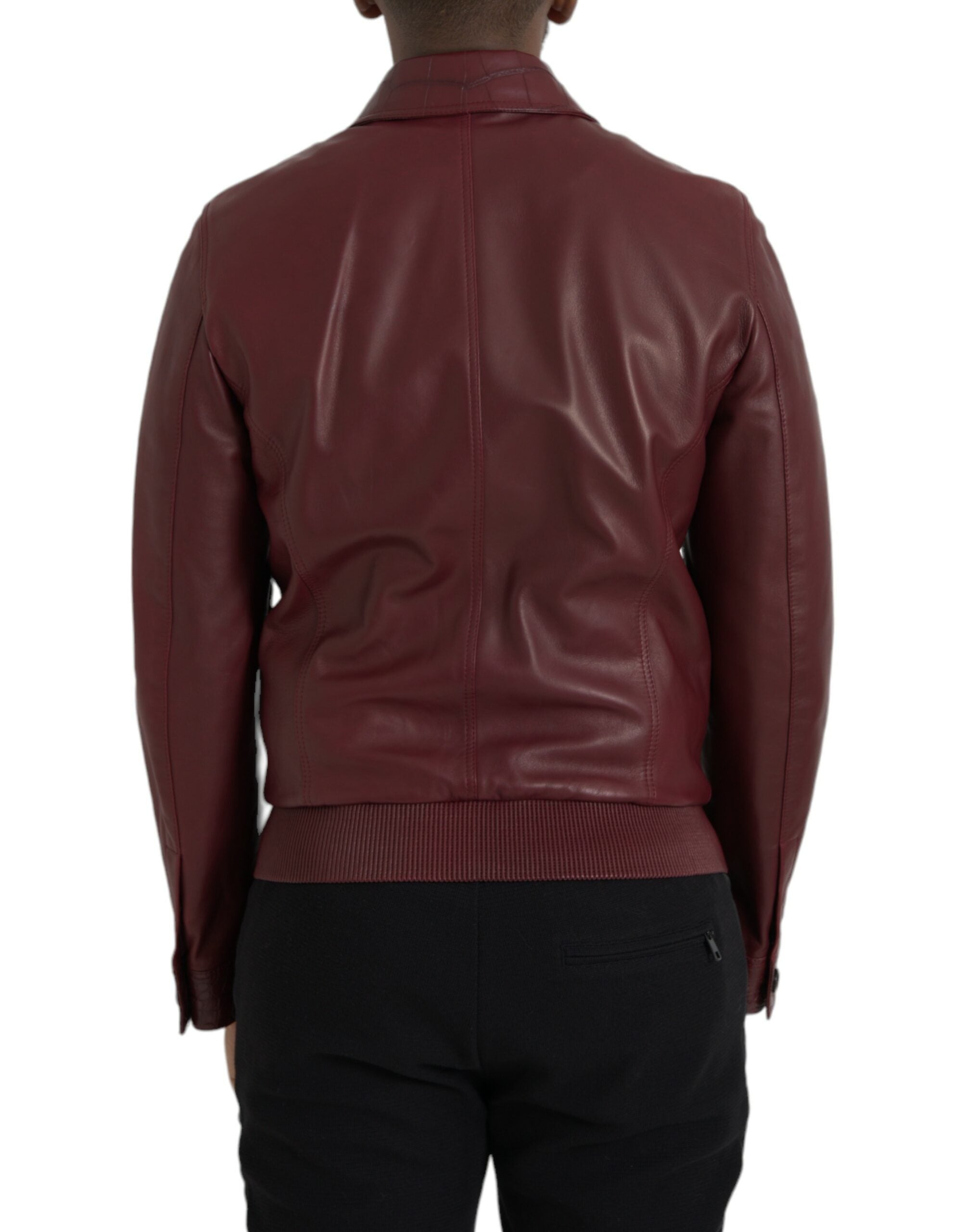 Dolce &amp; Gabbana Maroon Exotic Leather Zip Biker Coat Jacket