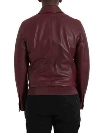 Dolce &amp; Gabbana Maroon Exotic Leather Zip Biker Coat Jacket