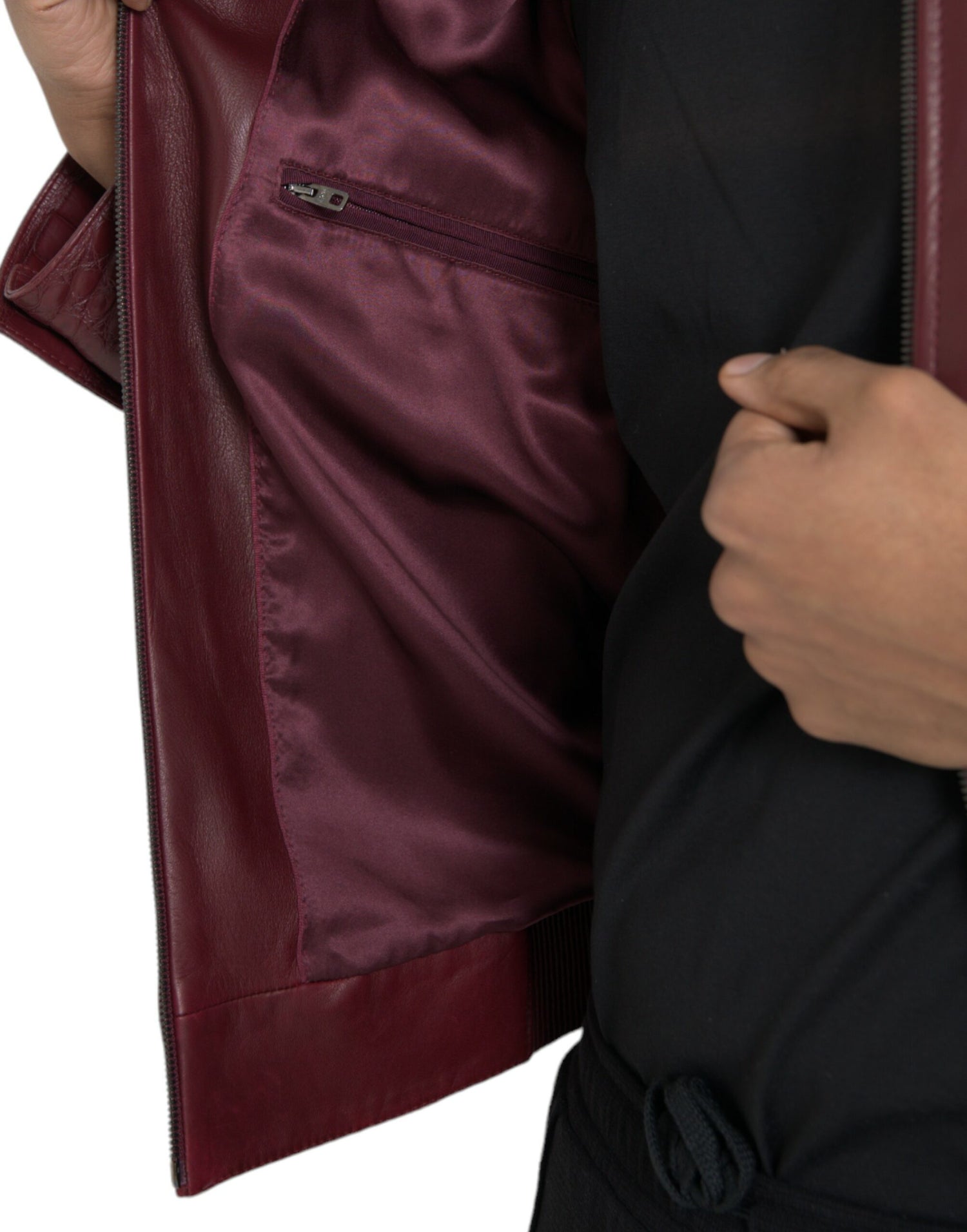 Dolce &amp; Gabbana Maroon Exotic Leather Zip Biker Coat Jacket