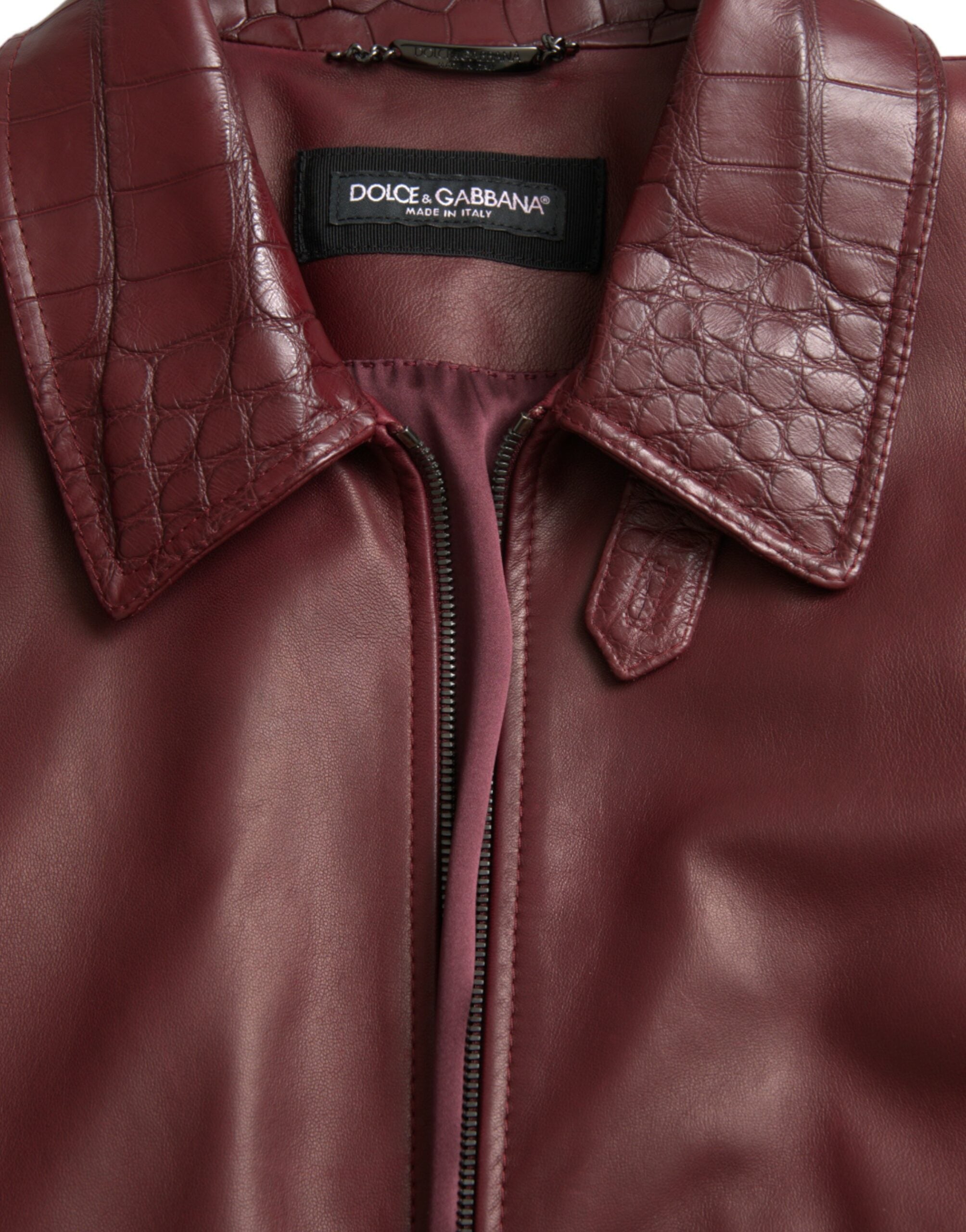 Dolce &amp; Gabbana Maroon Exotic Leather Zip Biker Coat Jacket