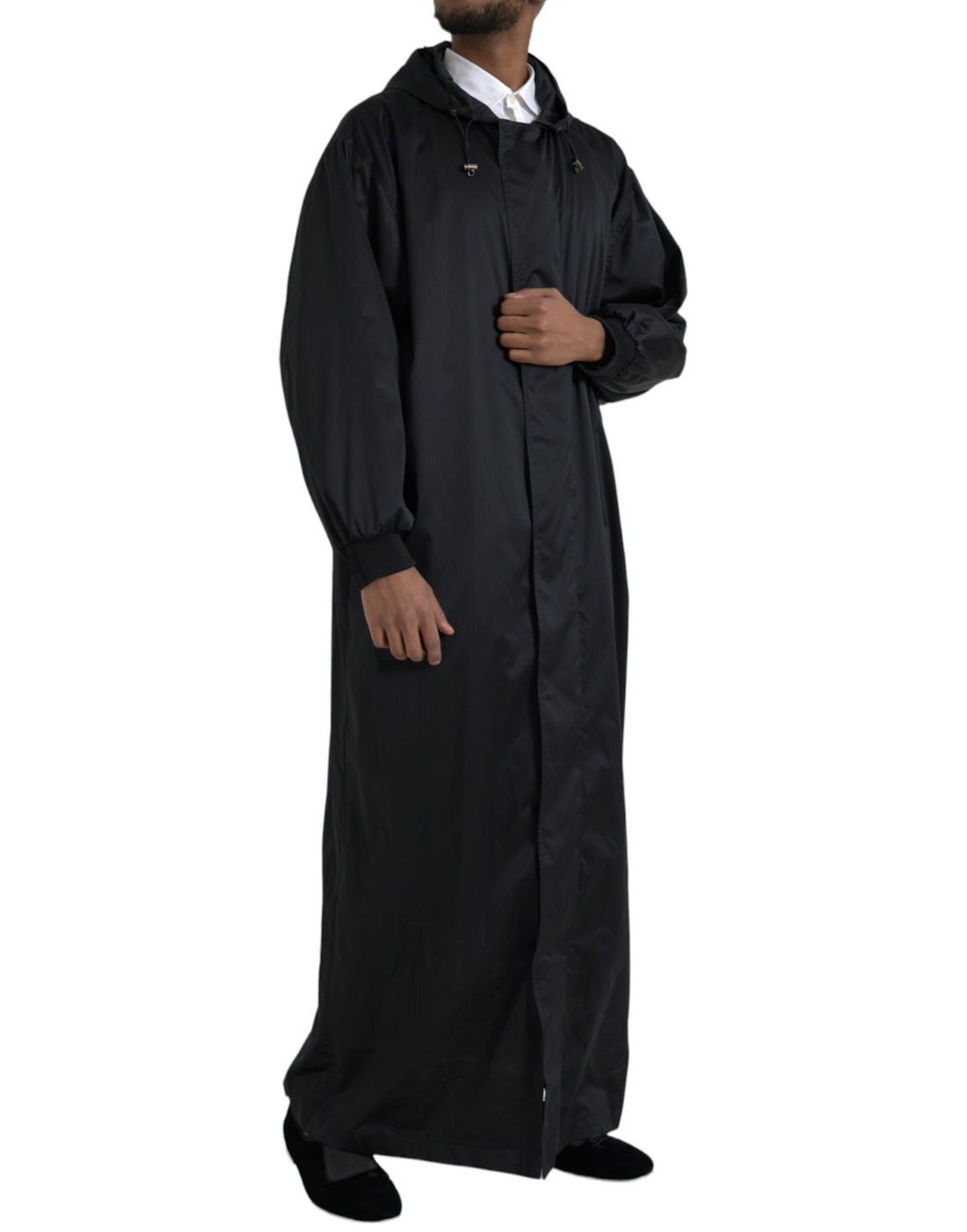 Dolce &amp; Gabbana Black Polyester Hooded Long Windbreaker Jacket