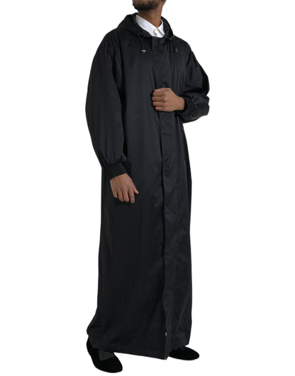 Dolce &amp; Gabbana Black Polyester Hooded Long Windbreaker Jacket