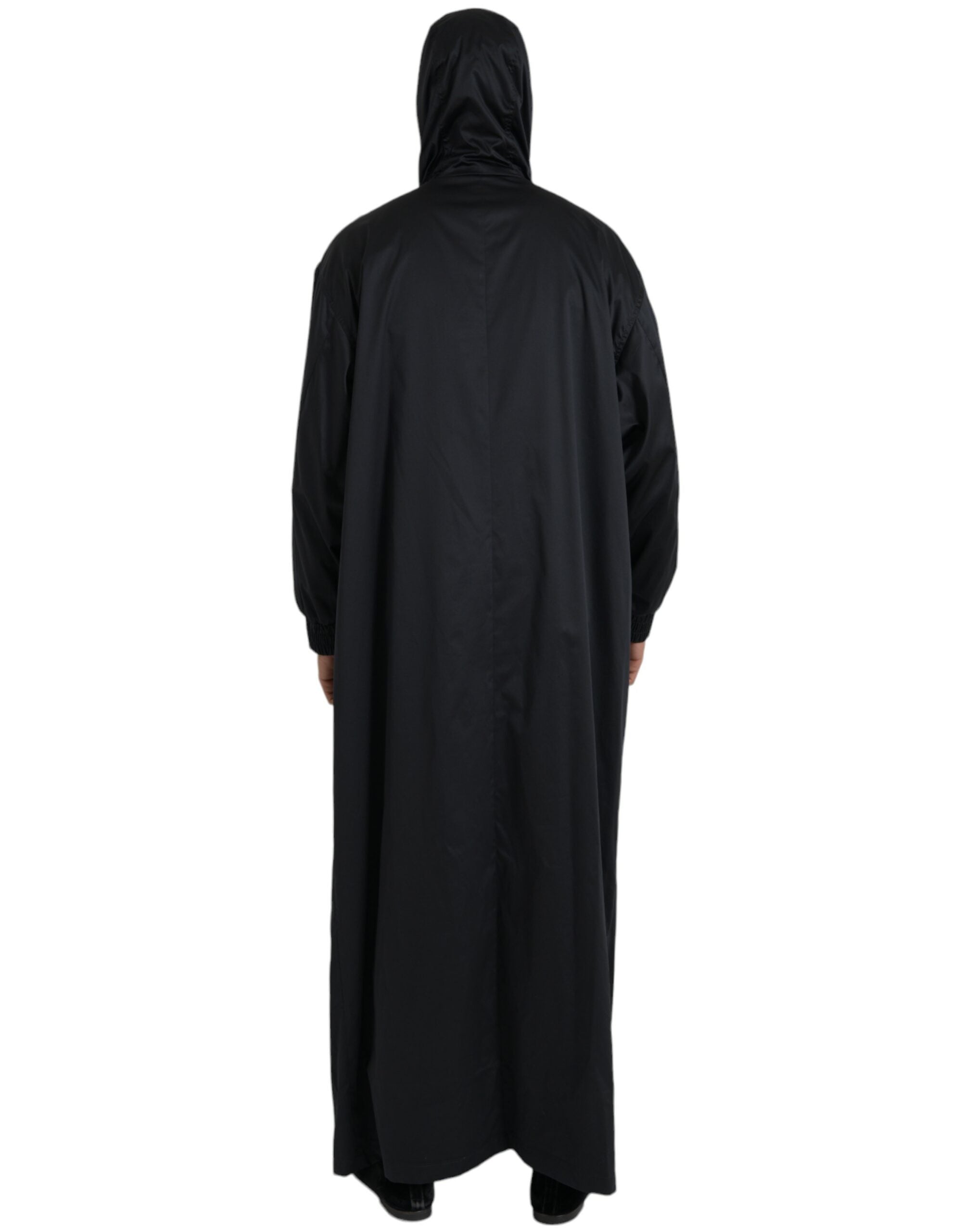 Dolce &amp; Gabbana Black Polyester Hooded Long Windbreaker Jacket