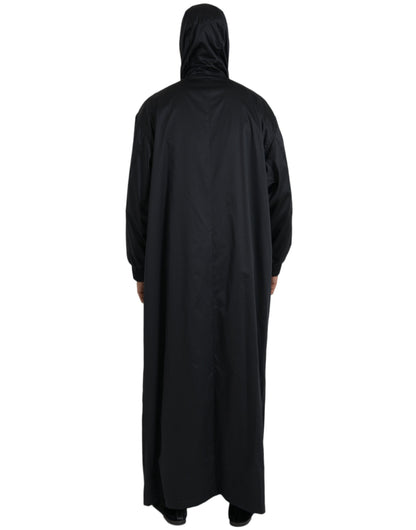 Dolce &amp; Gabbana Black Polyester Hooded Long Windbreaker Jacket