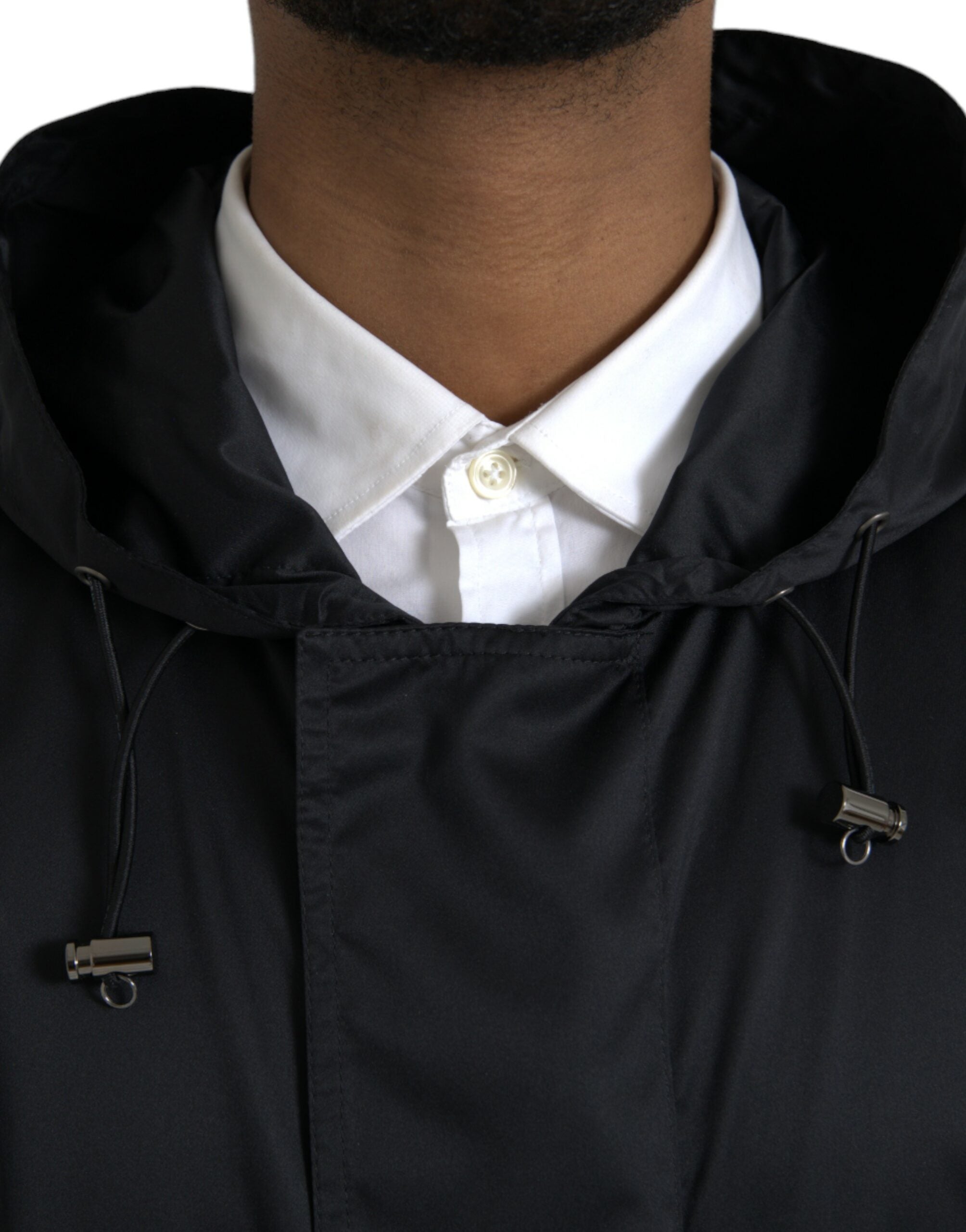 Dolce &amp; Gabbana Black Polyester Hooded Long Windbreaker Jacket