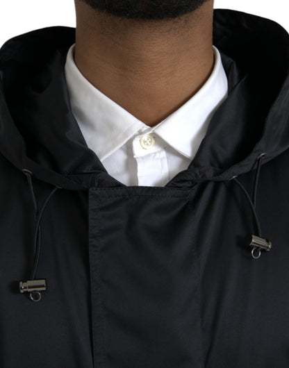 Dolce &amp; Gabbana Black Polyester Hooded Long Windbreaker Jacket
