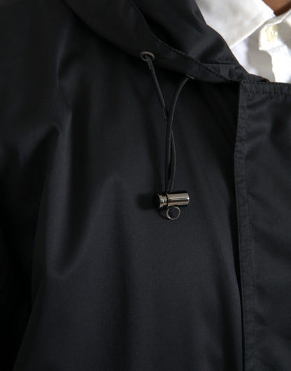 Dolce &amp; Gabbana Black Polyester Hooded Long Windbreaker Jacket