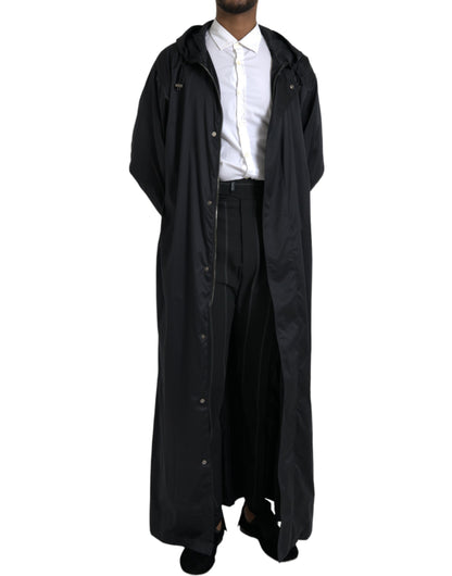 Dolce &amp; Gabbana Black Polyester Hooded Long Windbreaker Jacket