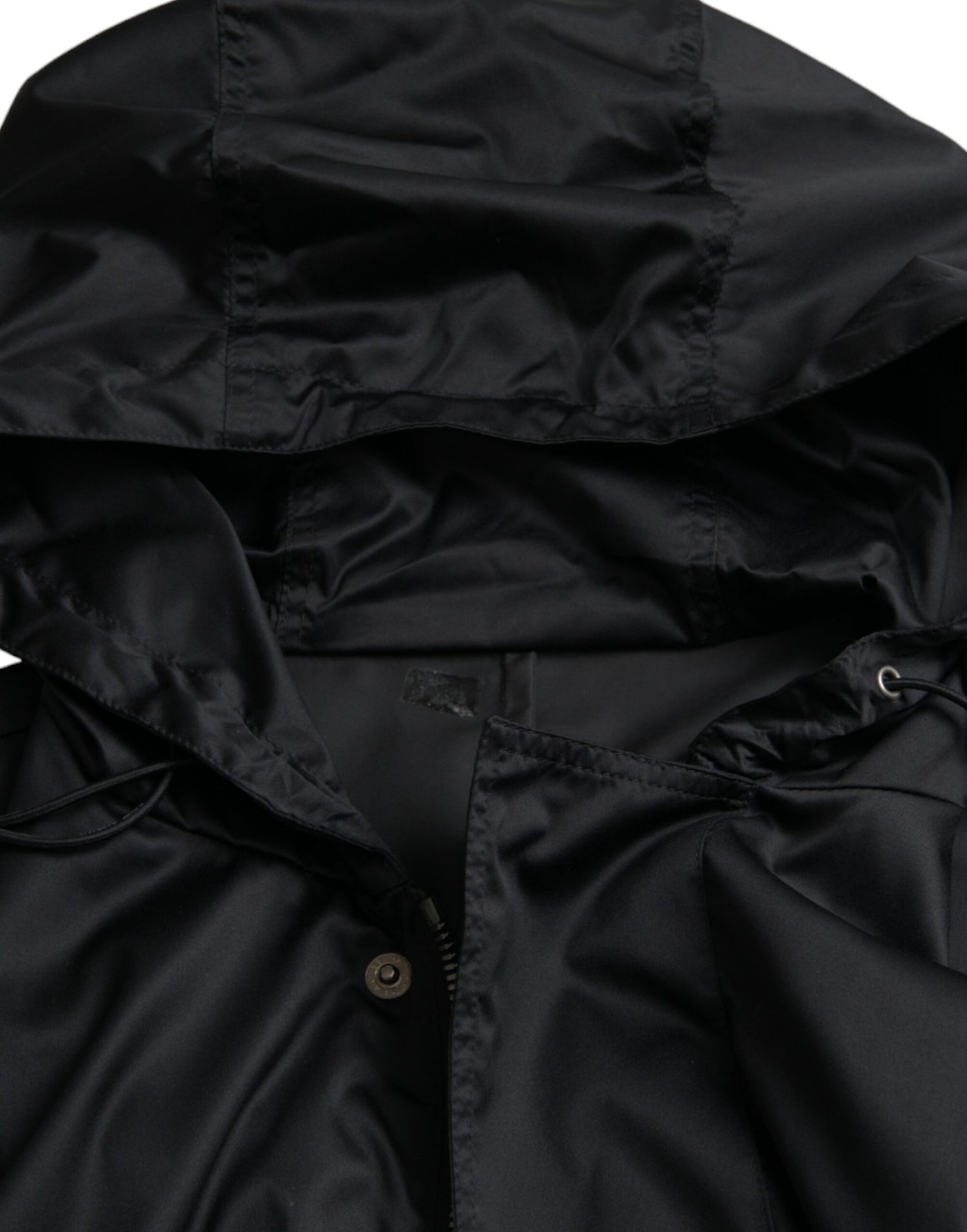 Dolce &amp; Gabbana Black Polyester Hooded Long Windbreaker Jacket