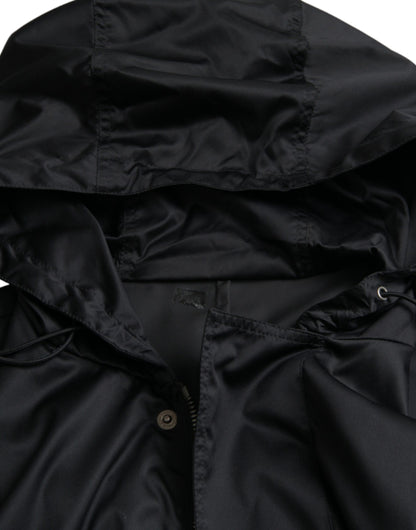 Dolce &amp; Gabbana Black Polyester Hooded Long Windbreaker Jacket