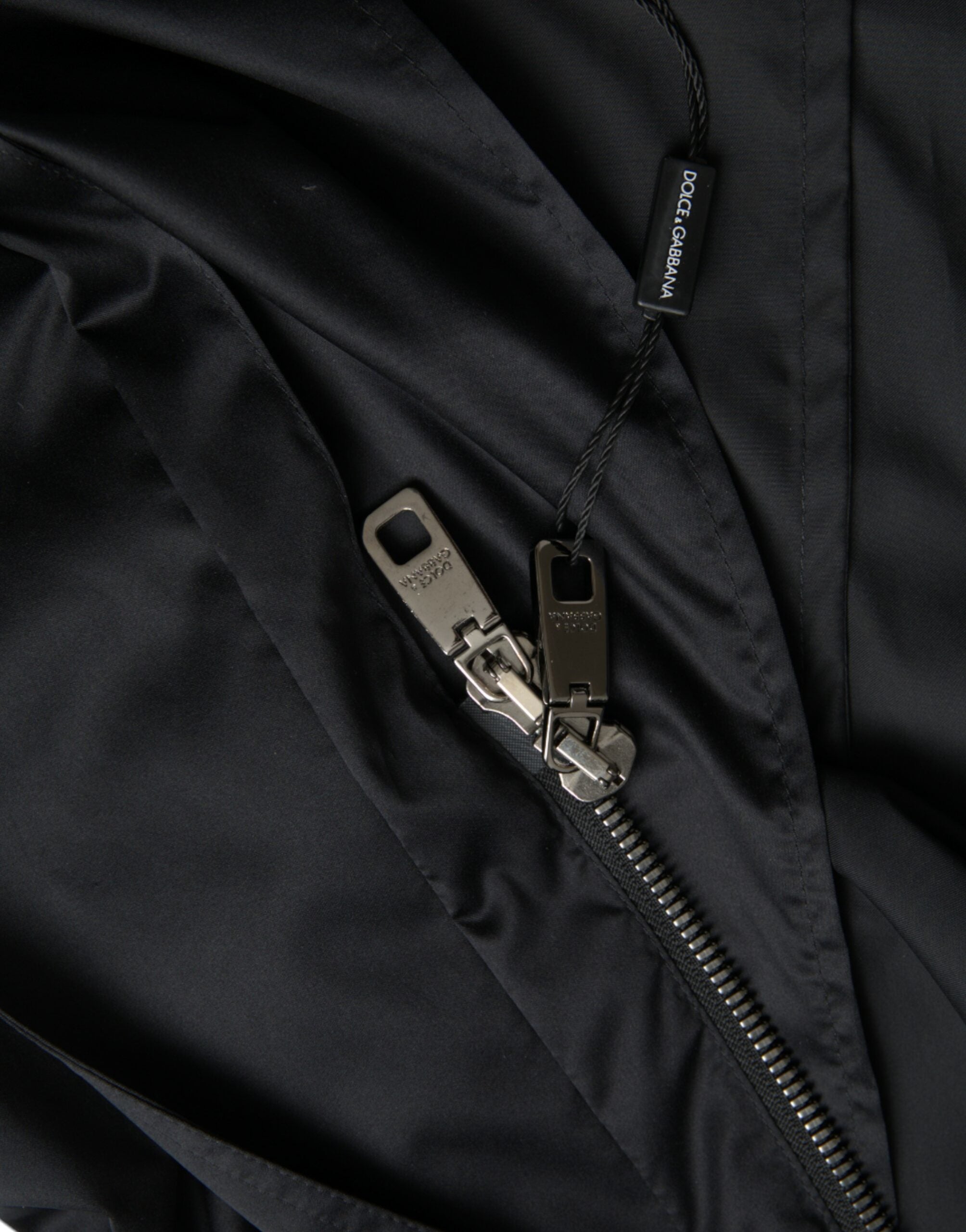 Dolce &amp; Gabbana Black Polyester Hooded Long Windbreaker Jacket