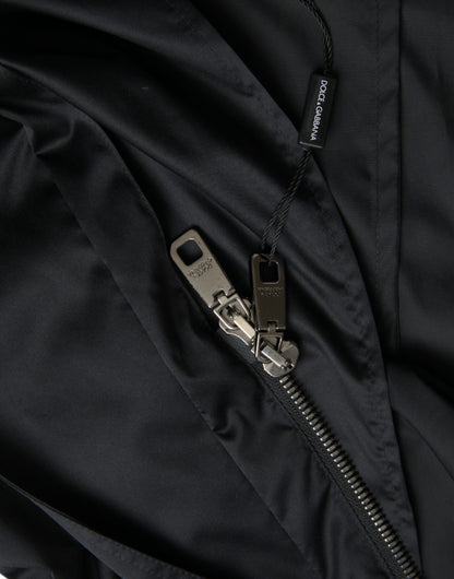 Dolce &amp; Gabbana Black Polyester Hooded Long Windbreaker Jacket