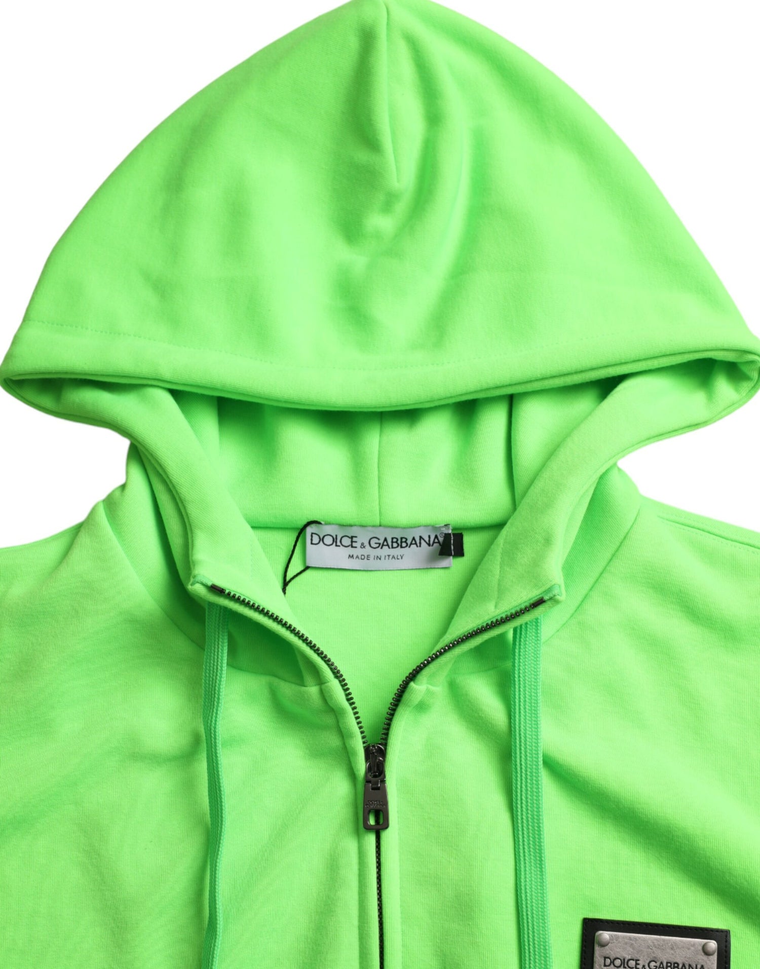 Dolce &amp; Gabbana Neon Green Hooded Full Zip Top Sweater