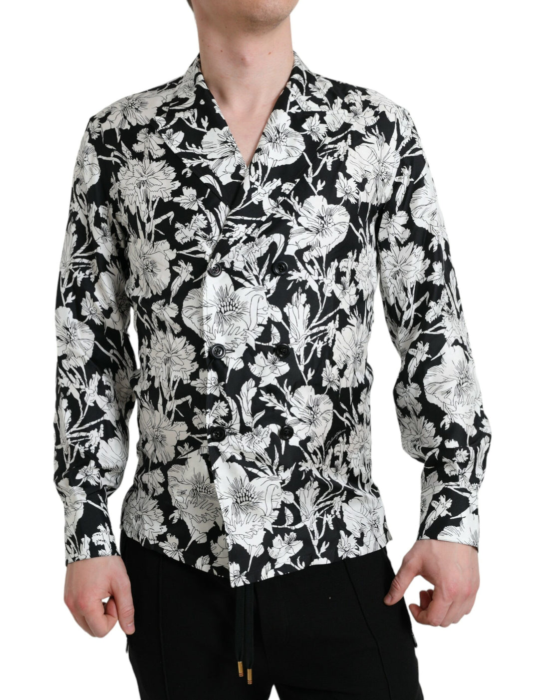Dolce &amp;amp; Gabbana Svartvit Blommig Skjorta med Knappar