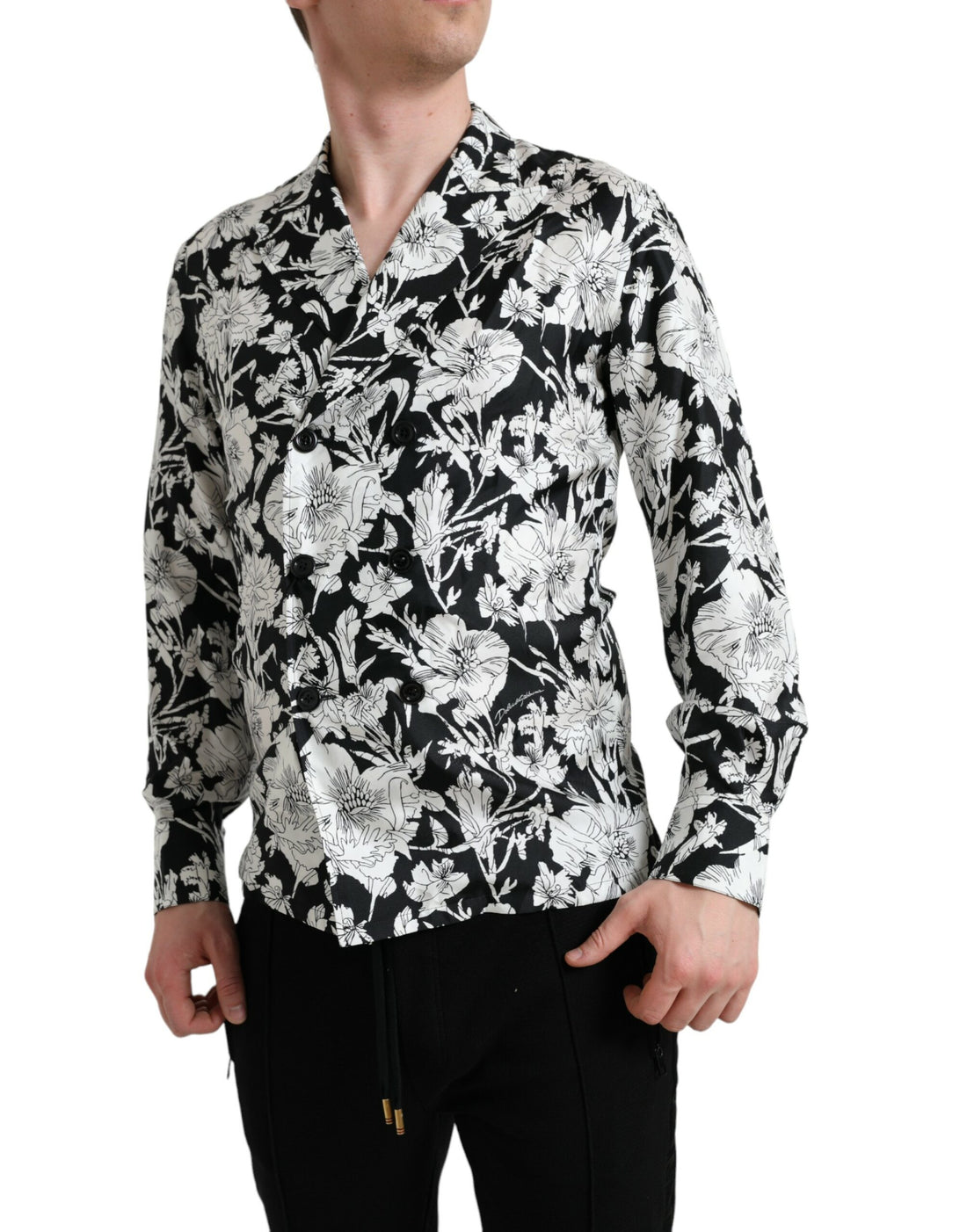 Dolce &amp;amp; Gabbana Svartvit Blommig Skjorta med Knappar