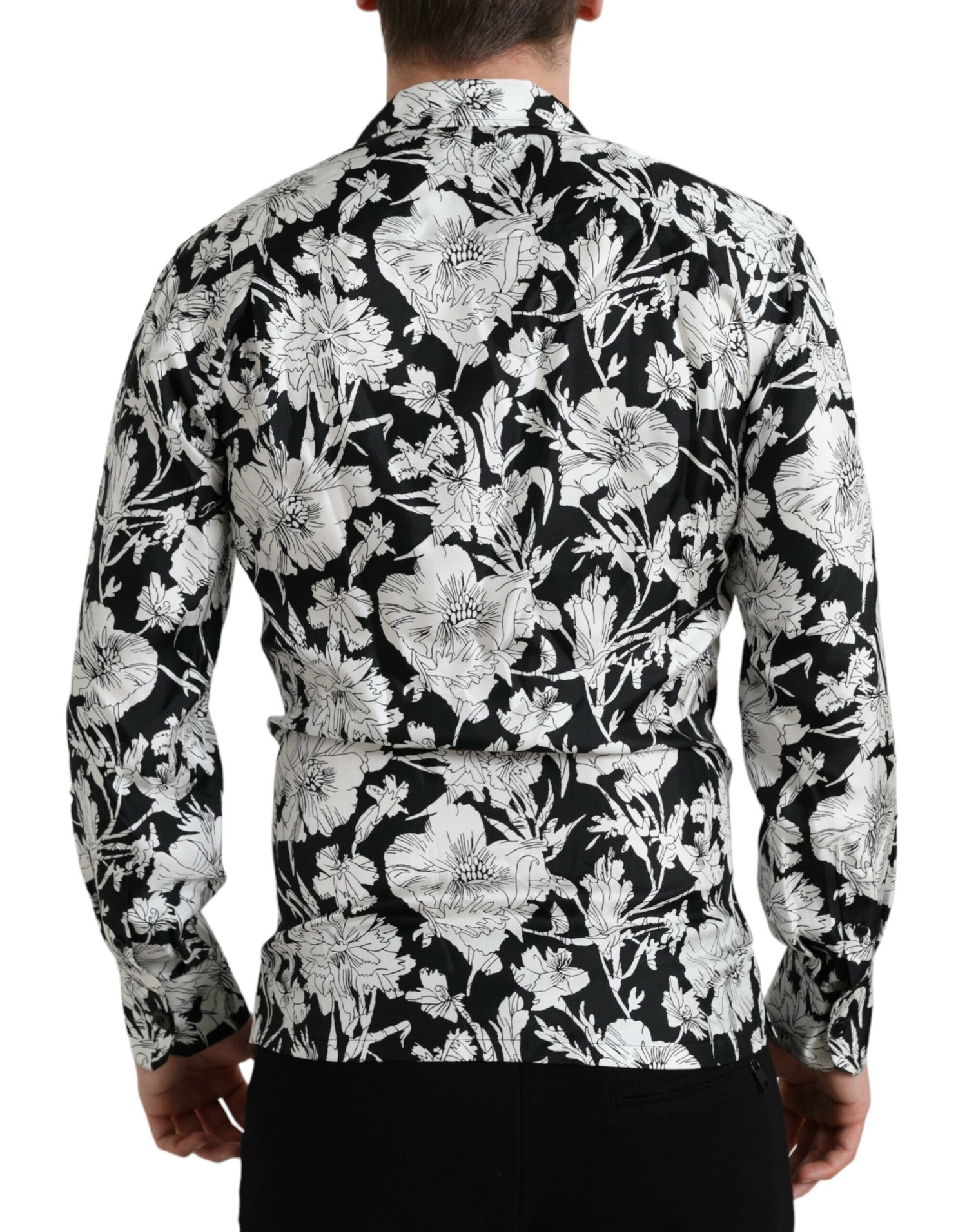 Dolce &amp;amp; Gabbana Svartvit Blommig Skjorta med Knappar