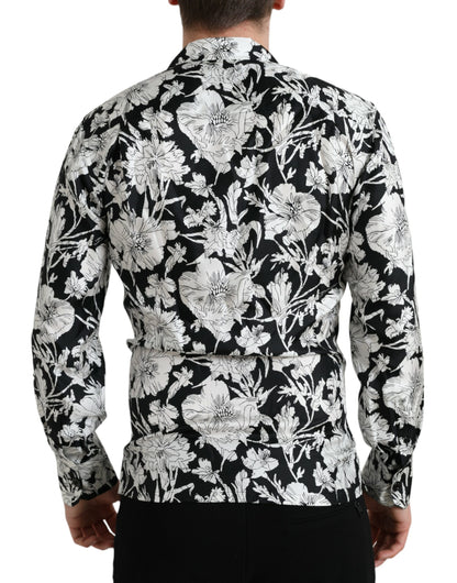 Dolce &amp;amp; Gabbana Svartvit Blommig Skjorta med Knappar