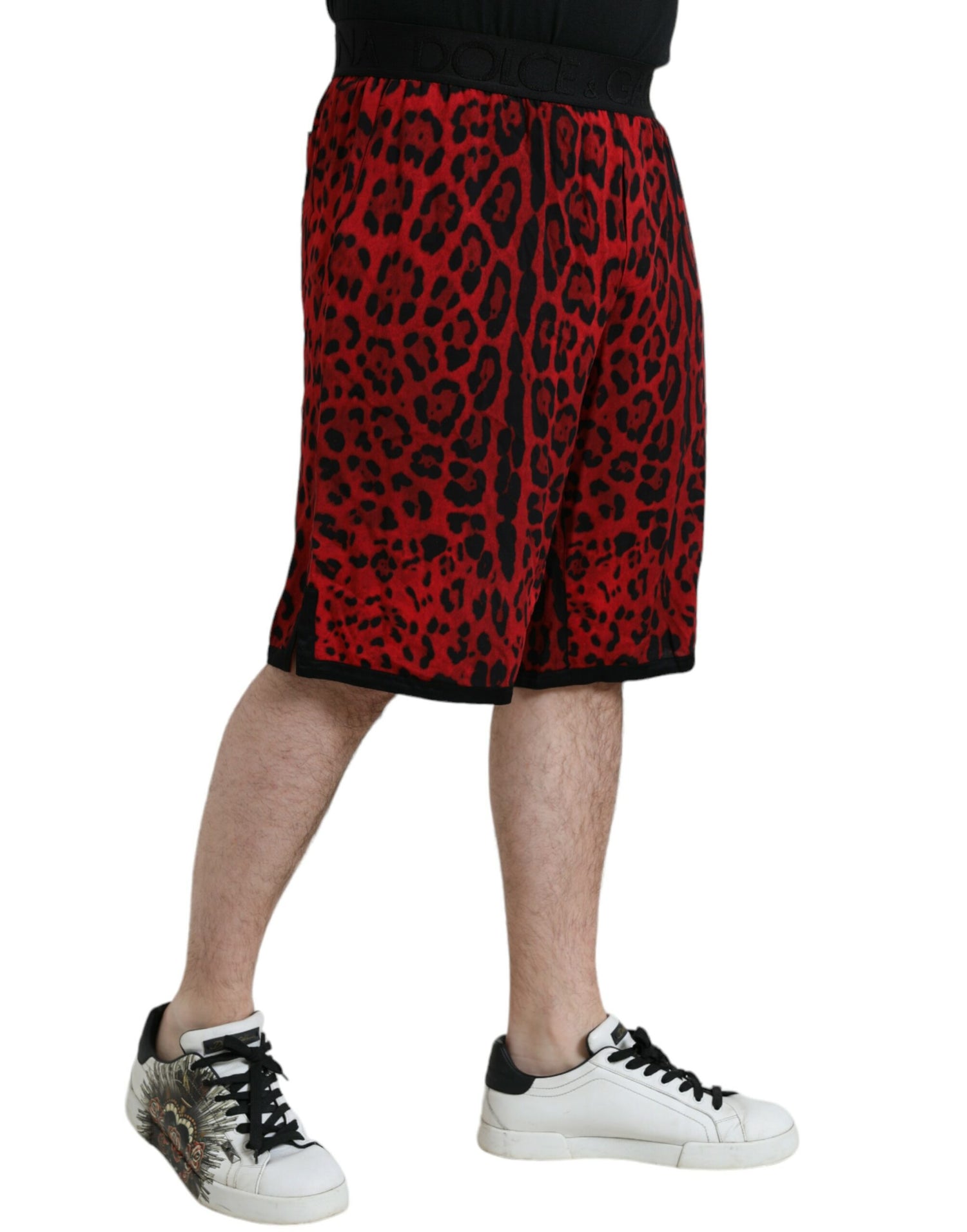 Dolce &amp;amp; Gabbana Röda Leopardmönstrade Viskos Bermudashorts