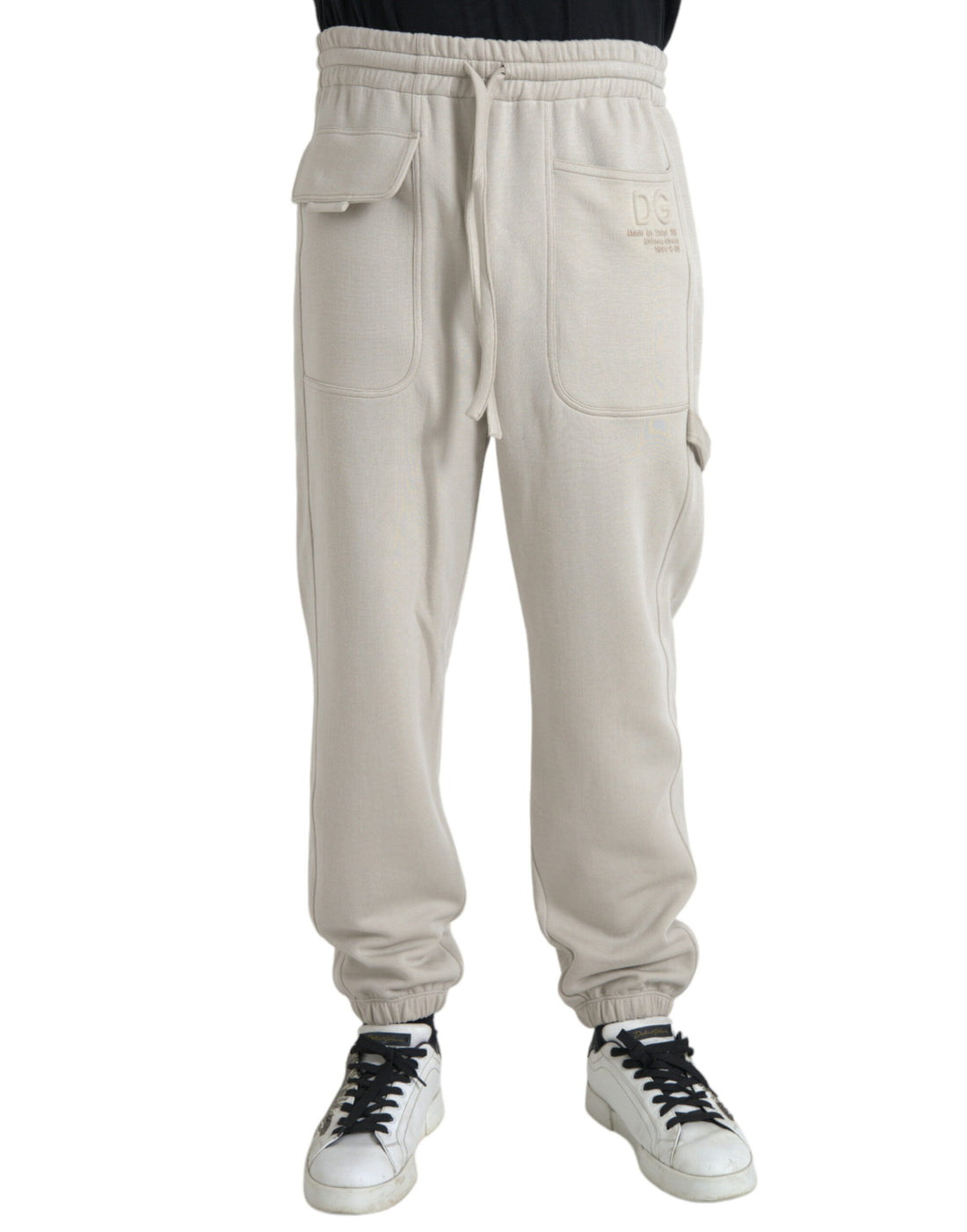 Dolce &amp;amp; Gabbana Off White Viskos Cargo Jogger Träningsbyxor Byxor