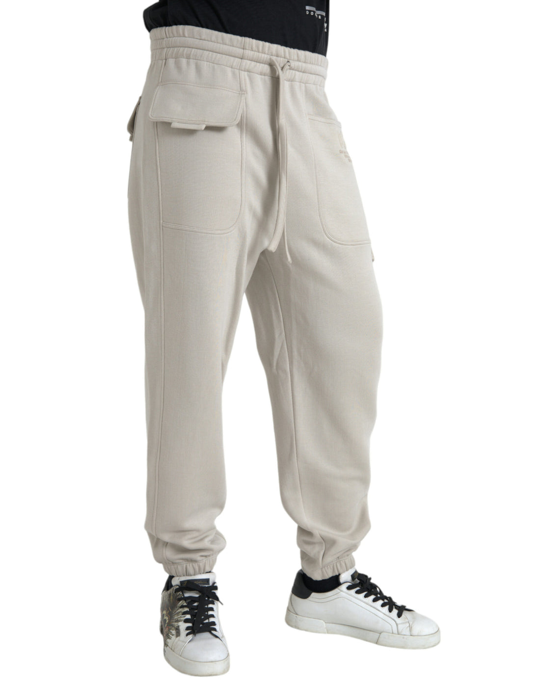 Dolce &amp;amp; Gabbana Off White Viskos Cargo Jogger Träningsbyxor Byxor