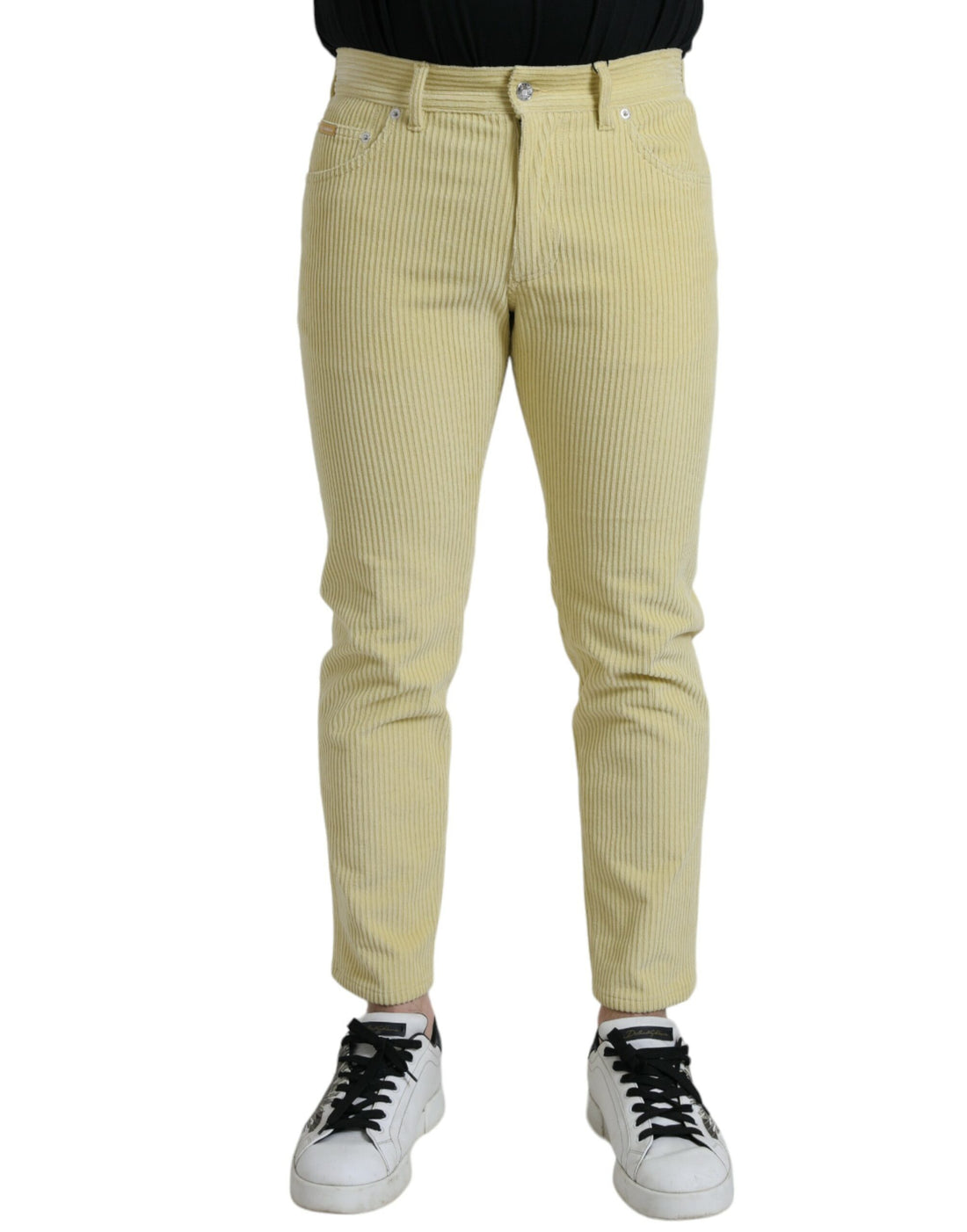 Dolce &amp;amp; Gabbana Gula Manchesterjeans med Logotypplakett och Skinny Denim