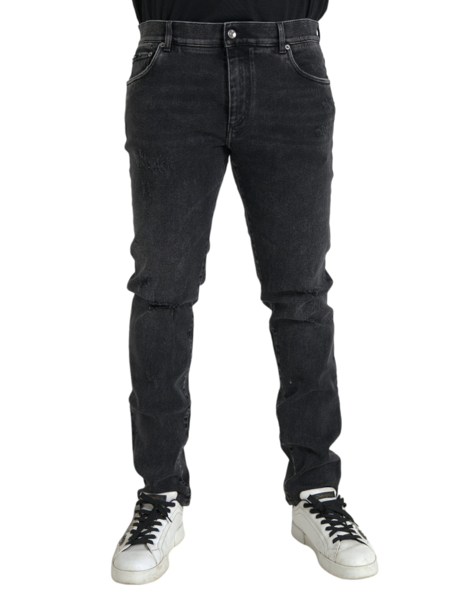 Dolce &amp; Gabbana Gray Cotton Stretch Skinny Denim Logo Jeans