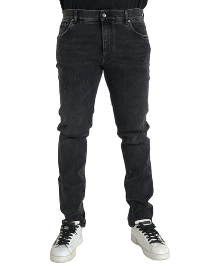 Dolce &amp; Gabbana Gray Cotton Stretch Skinny Denim Logo Jeans