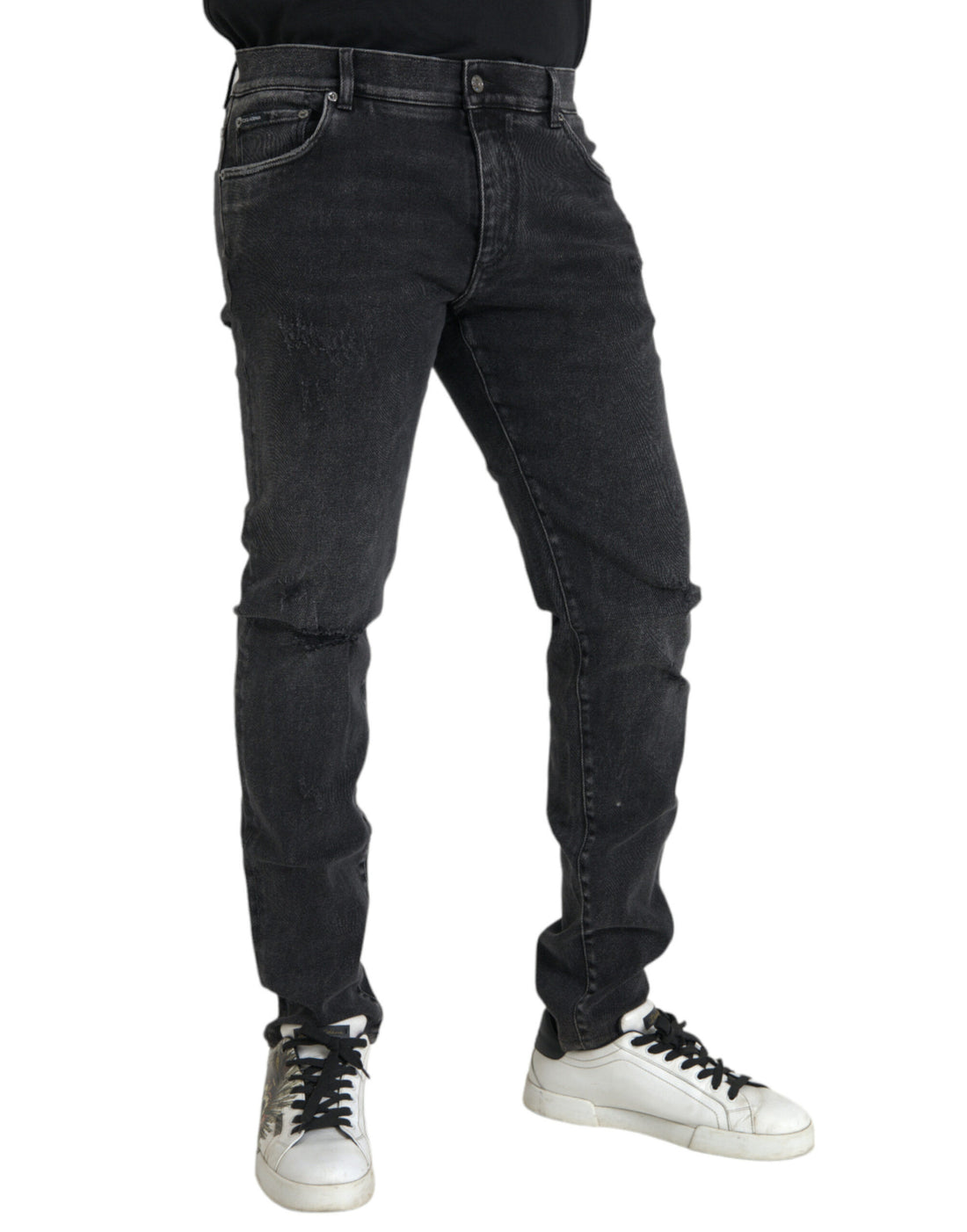 Dolce &amp;amp; Gabbana Grå Bomullsstretch Skinny Denim Jeans Med Logotyp
