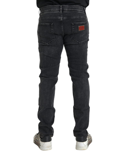 Dolce &amp; Gabbana Gray Cotton Stretch Skinny Denim Logo Jeans