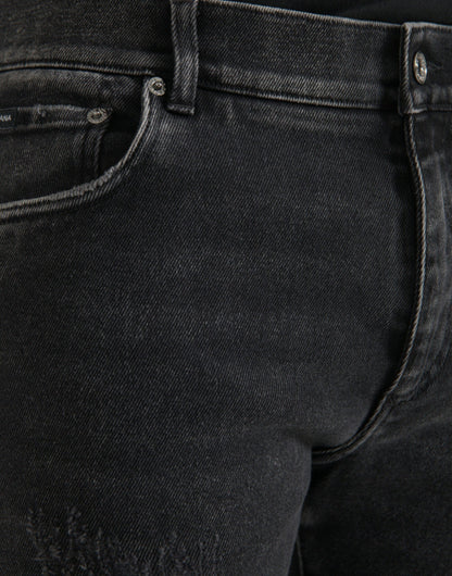 Dolce &amp; Gabbana Gray Cotton Stretch Skinny Denim Logo Jeans