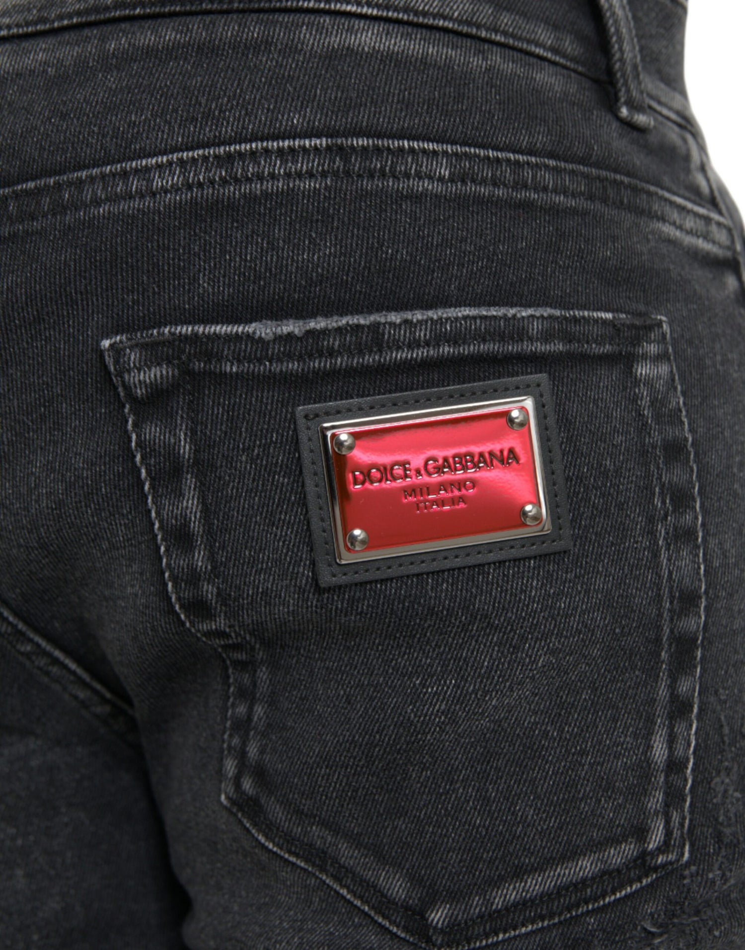 Dolce &amp; Gabbana Gray Cotton Stretch Skinny Denim Logo Jeans