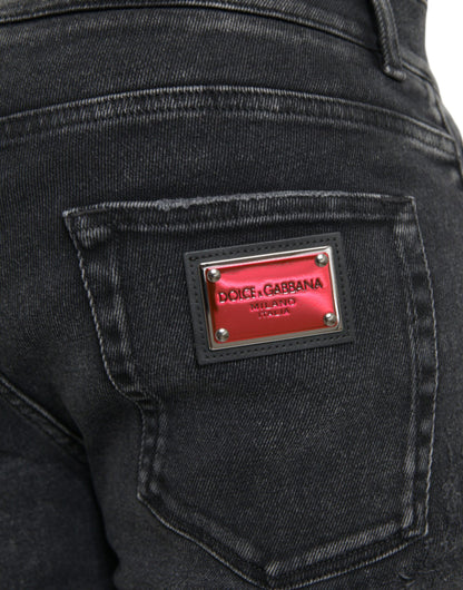 Dolce &amp; Gabbana Gray Cotton Stretch Skinny Denim Logo Jeans