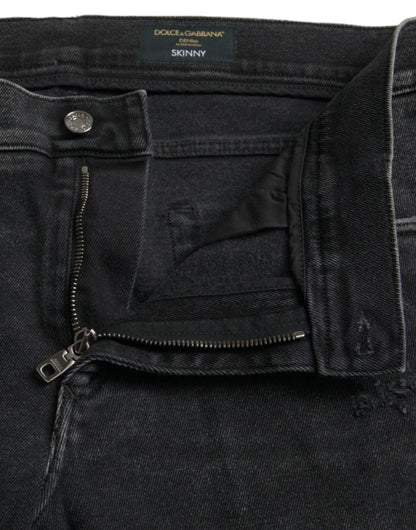 Dolce &amp; Gabbana Gray Cotton Stretch Skinny Denim Logo Jeans