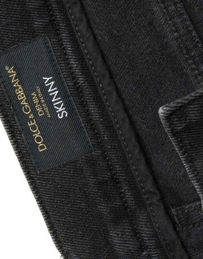 Dolce &amp; Gabbana Gray Cotton Stretch Skinny Denim Logo Jeans