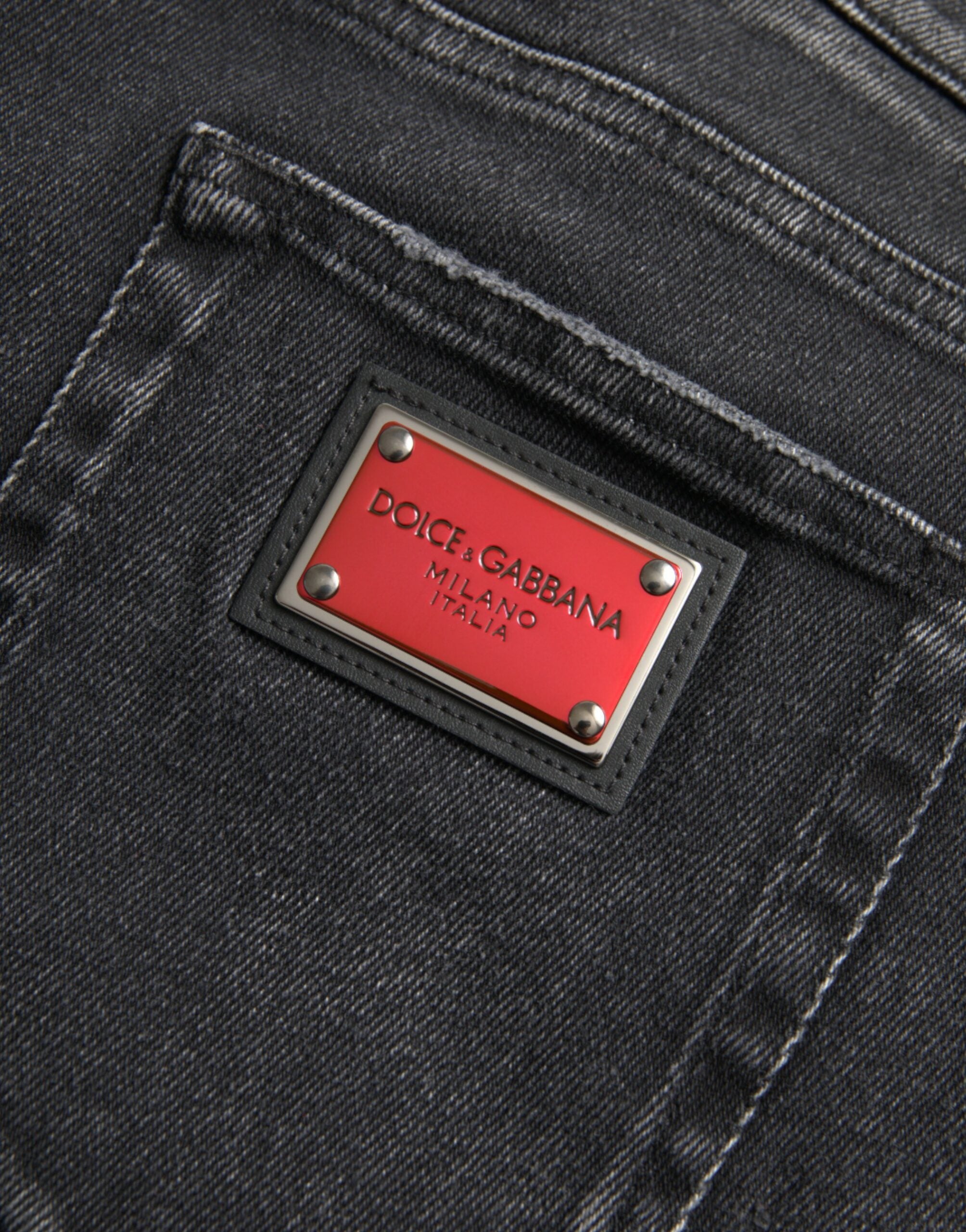 Dolce &amp; Gabbana Gray Cotton Stretch Skinny Denim Logo Jeans