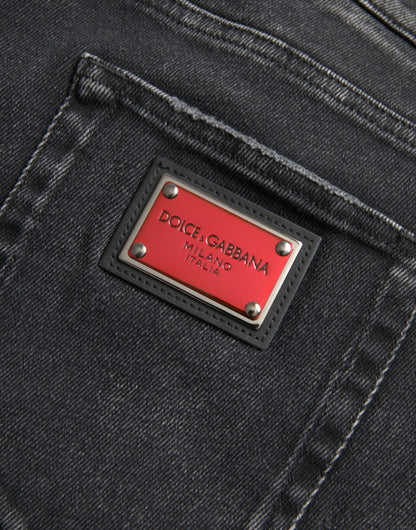 Dolce &amp; Gabbana Gray Cotton Stretch Skinny Denim Logo Jeans