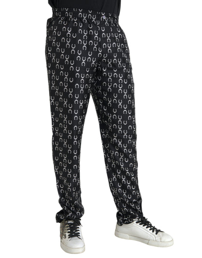 Dolce &amp; Gabbana Black Horseshoe Print Silk Pants