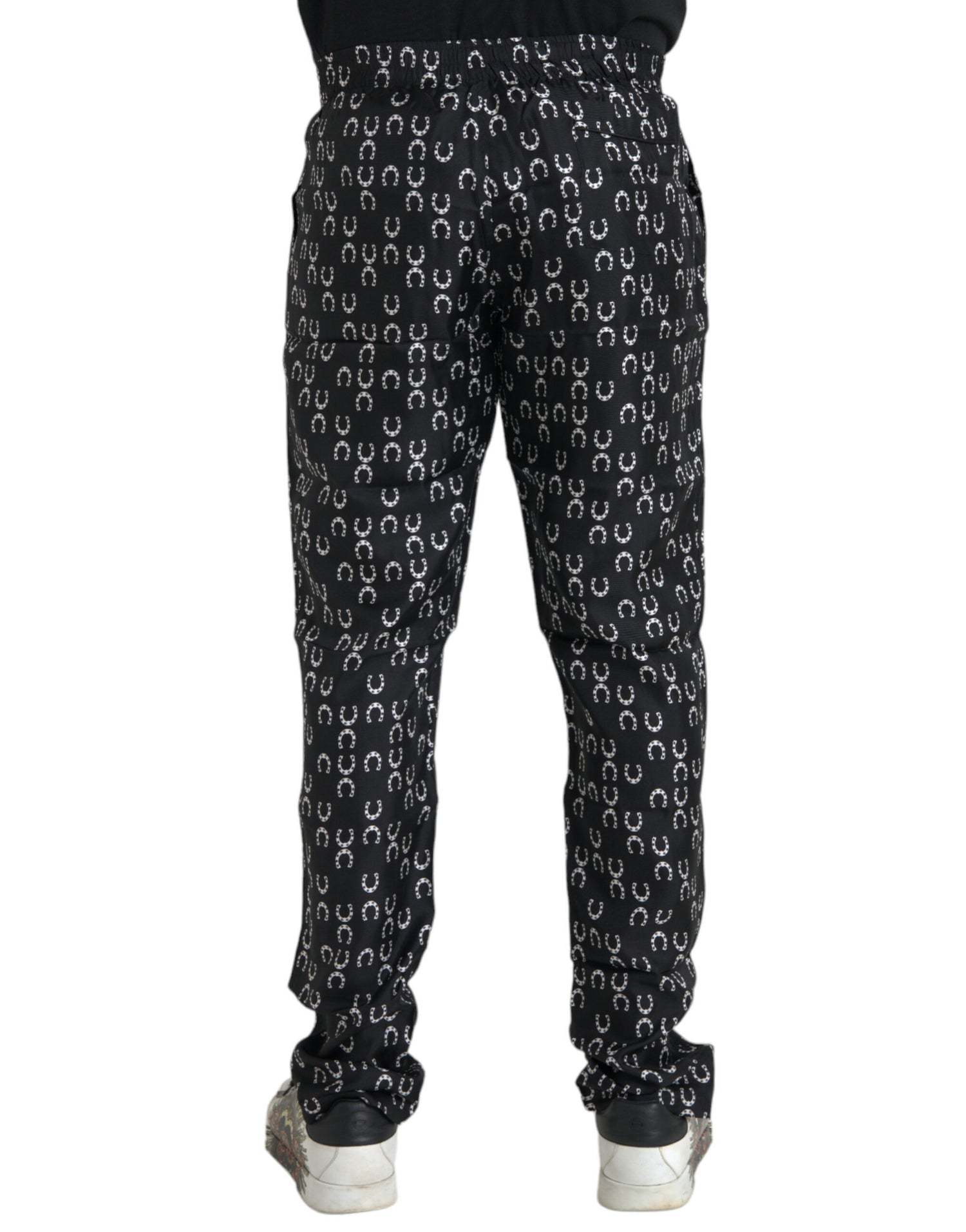 Dolce &amp; Gabbana Black Horseshoe Print Silk Pants