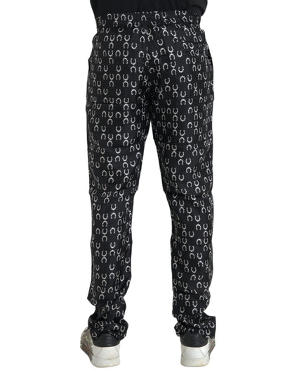 Dolce &amp; Gabbana Black Horseshoe Print Silk Pants