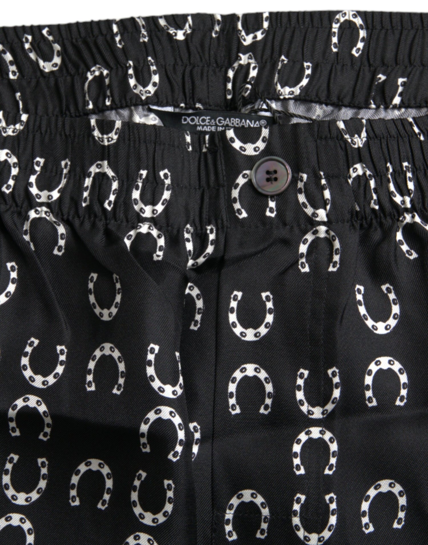 Dolce &amp; Gabbana Black Horseshoe Print Silk Pants