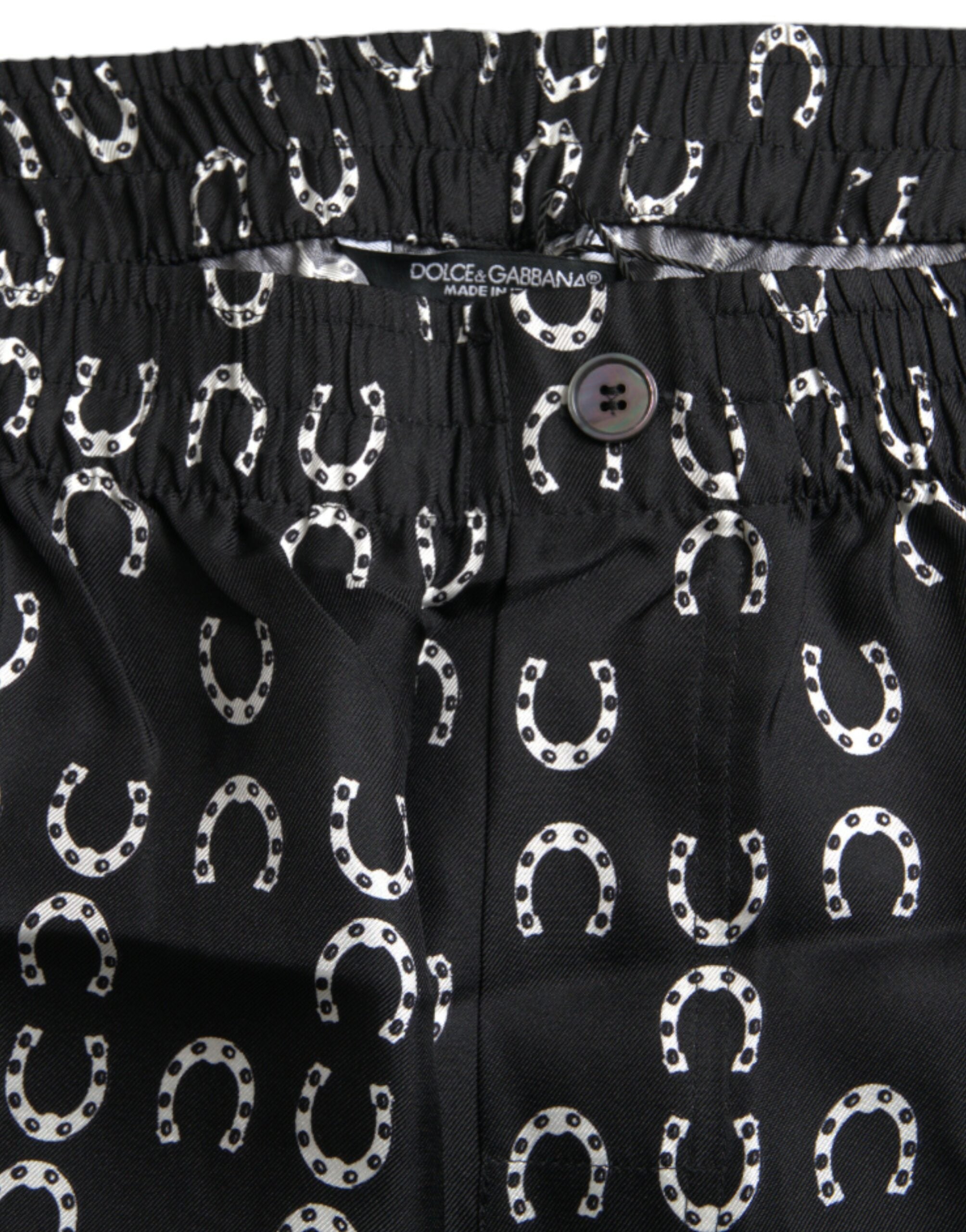 Dolce &amp; Gabbana Black Horseshoe Print Silk Pants