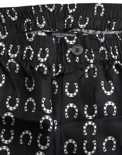 Dolce &amp; Gabbana Black Horseshoe Print Silk Pants
