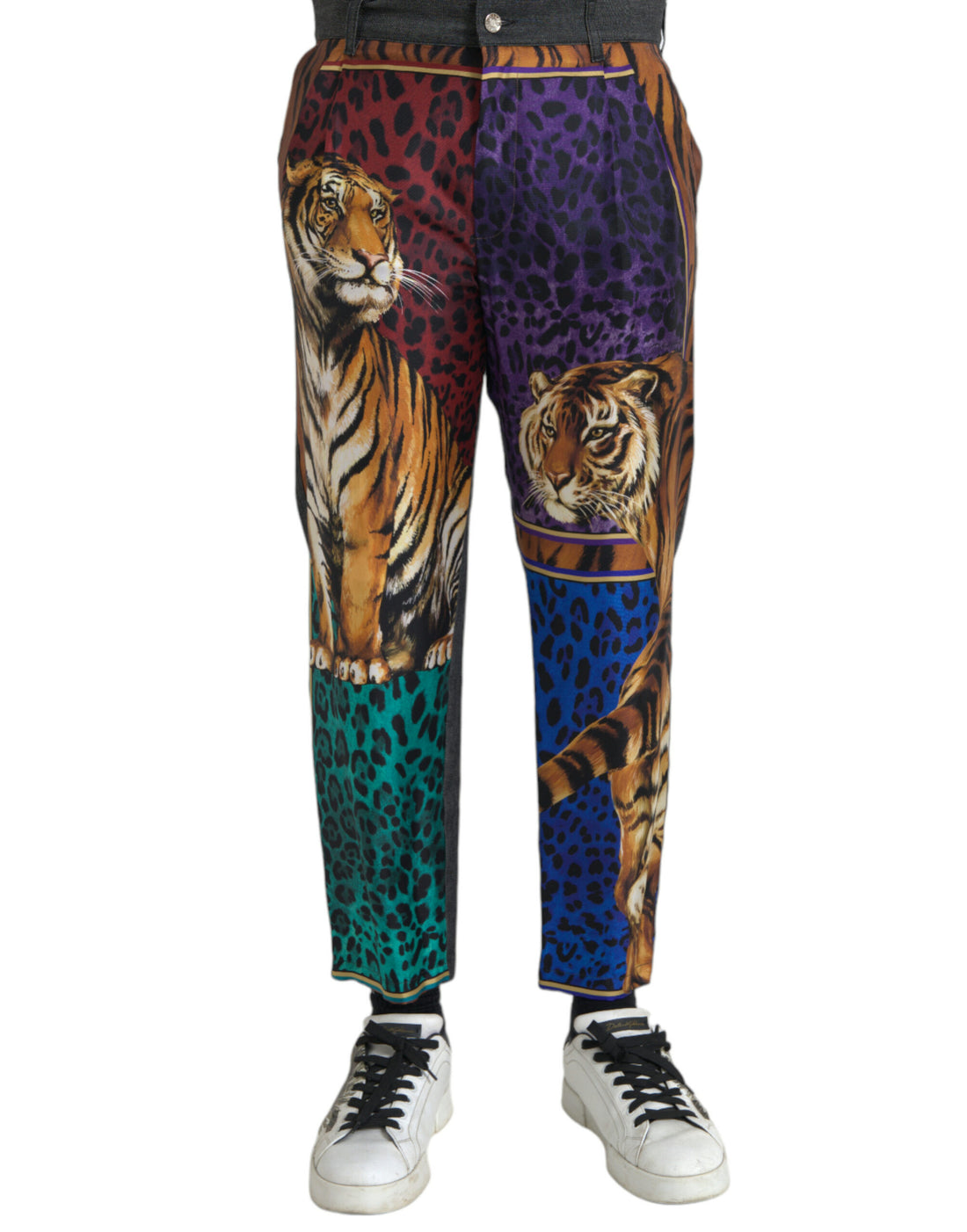 Dolce &amp;amp; Gabbana Flerfärgade Tiger Leopard Bomull Lösa Avsmalnande Byxor