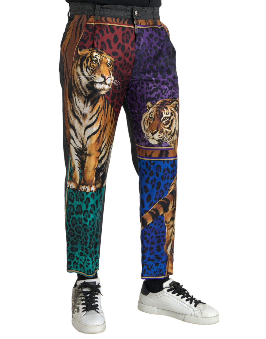 Dolce &amp;amp; Gabbana Flerfärgade Tiger Leopard Bomull Lösa Avsmalnande Byxor